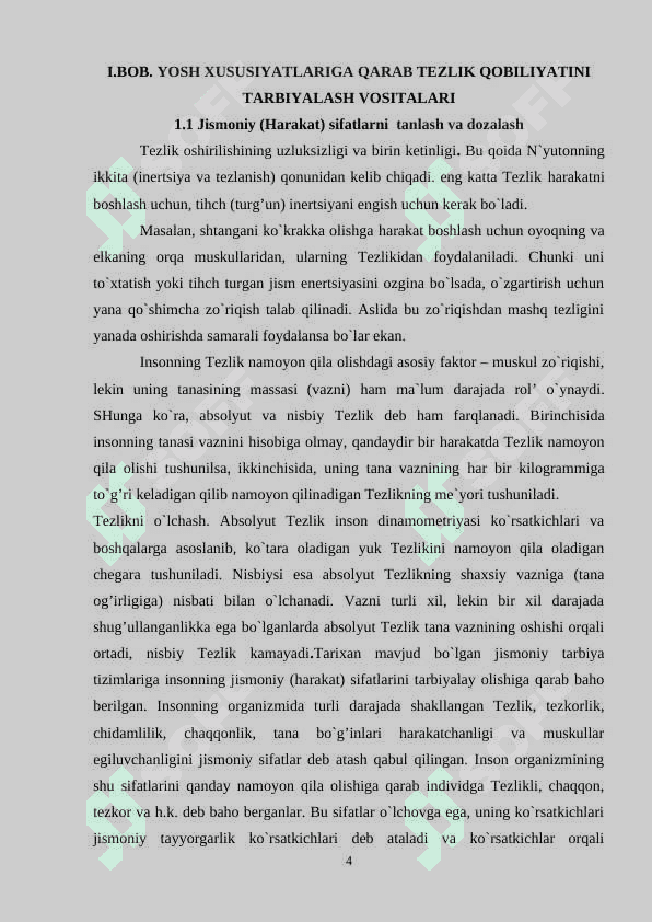 YOSH XUSUSIYATLARIGA QARAB TEZLIK MASHQLARINI TANLASH VA DOZALASH 4