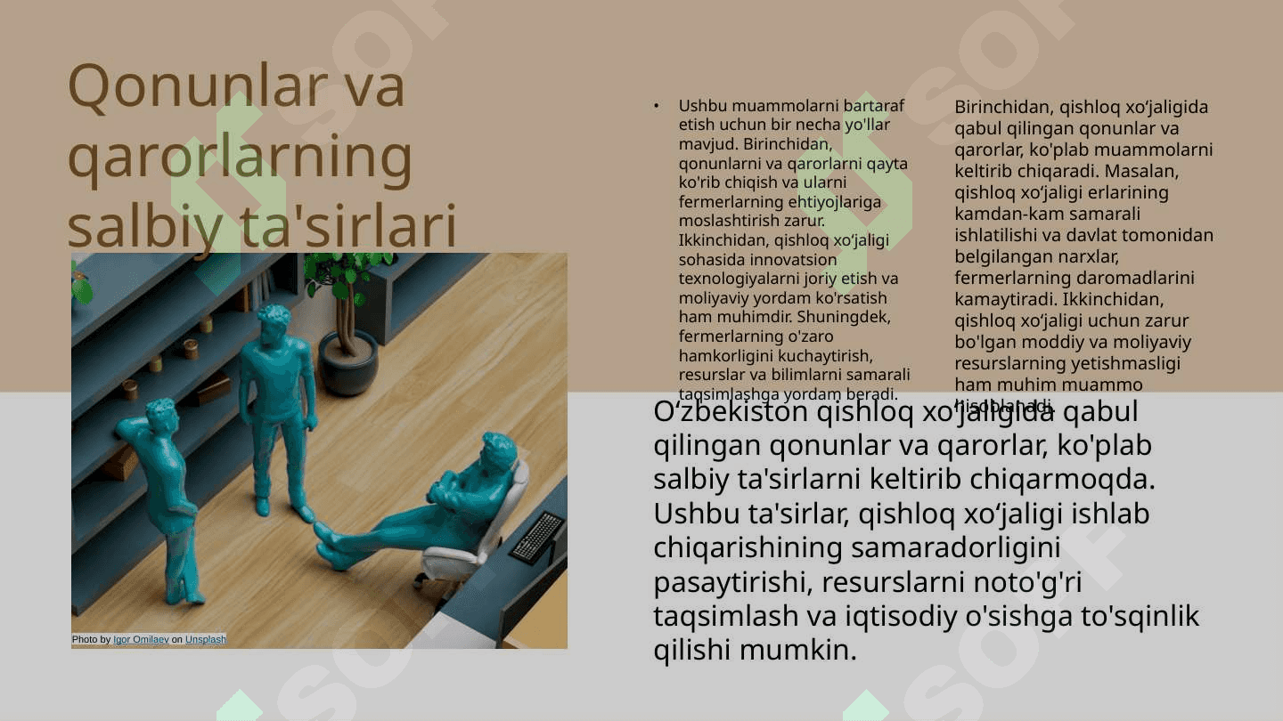 Oʻzbekiston respublikasi qishloq xoʻjaligida islohotlarni chuqurlashtirish borasidagi qonun va qarorlarni oʻrganish va ishlab chiqarishda qollash 6