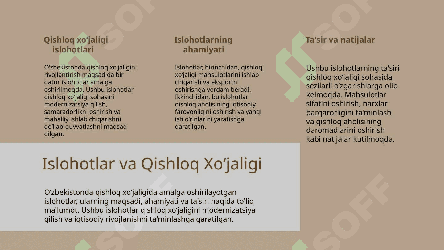 Oʻzbekiston respublikasi qishloq xoʻjaligida islohotlarni chuqurlashtirish borasidagi qonun va qarorlarni oʻrganish va ishlab chiqarishda qollash 8