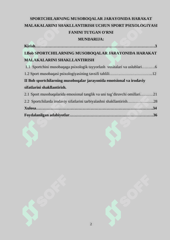 SPORTCHILARNING MUSOBOQALAR JARAYONIDA HARAKAT MALAKALARINI SHAKLLANTIRISH UCHUN SPORT PSIXOLOGIYASI FANINI TUTGAN O'RNI 2