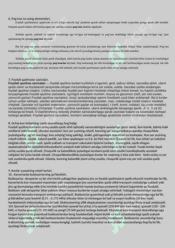 Test. Foydali qazilma kontarini ochiq usulda qazib olish jarayonlari 3