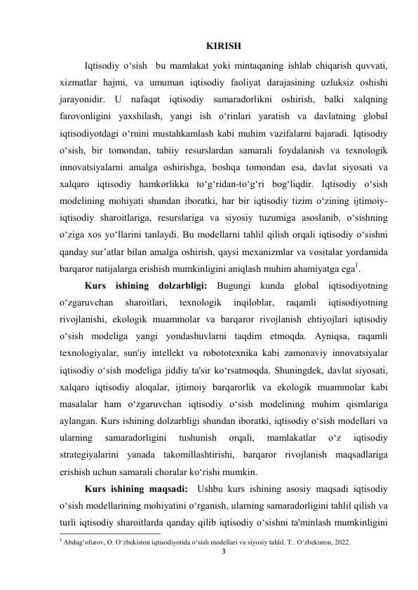 iqtisodiy o'sish modellari mohiyati