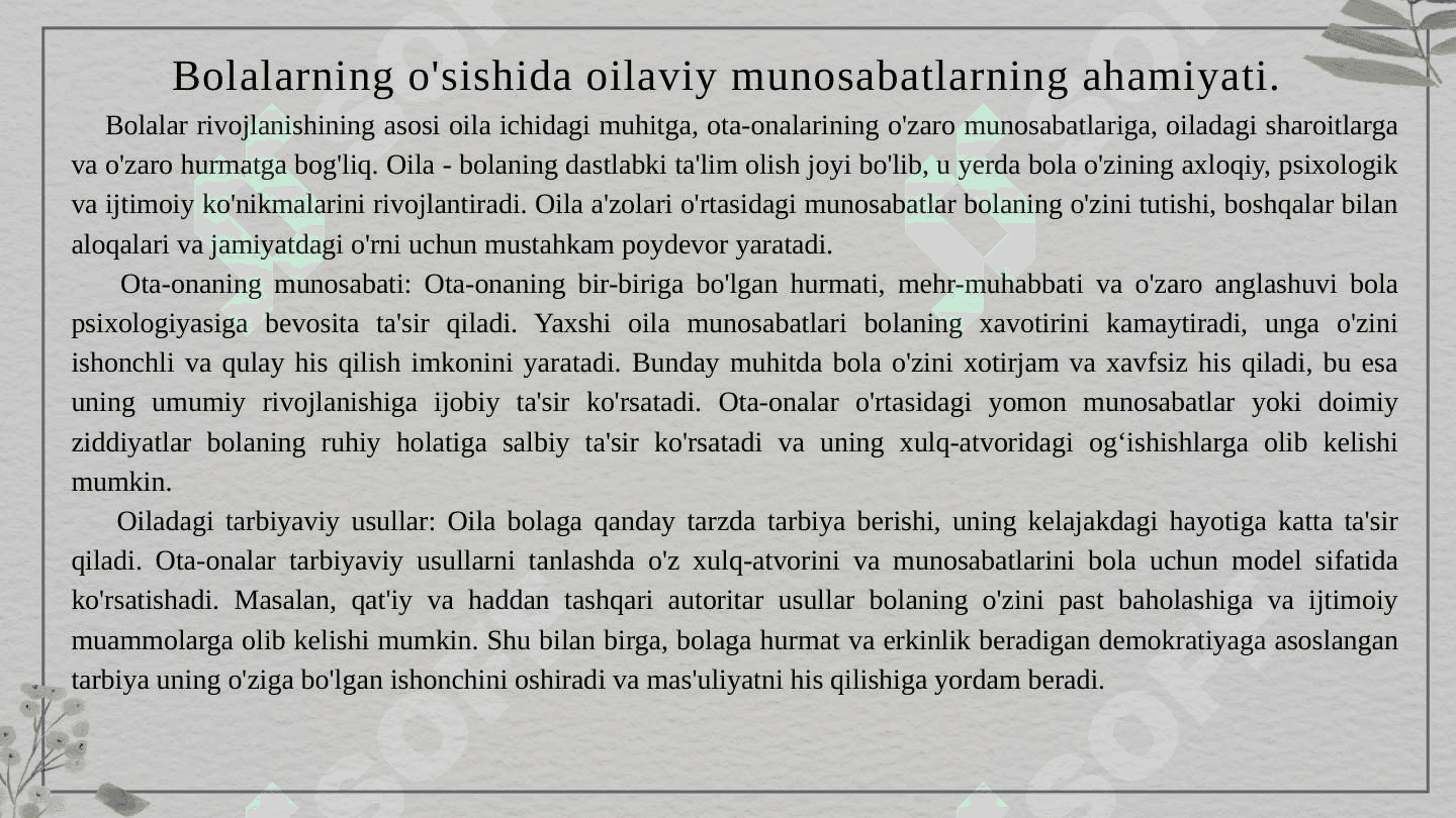 Oilada bolaga ruxiy va jismoniy tay’zik  xulqi og‘ishishning  omili sifatida 2
