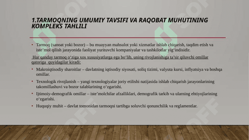 Tarmoqdagi umumiy vaziyat va undagi raqabotning umumiy tahlili 4