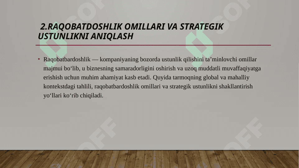 Tarmoqdagi umumiy vaziyat va undagi raqabotning umumiy tahlili 7