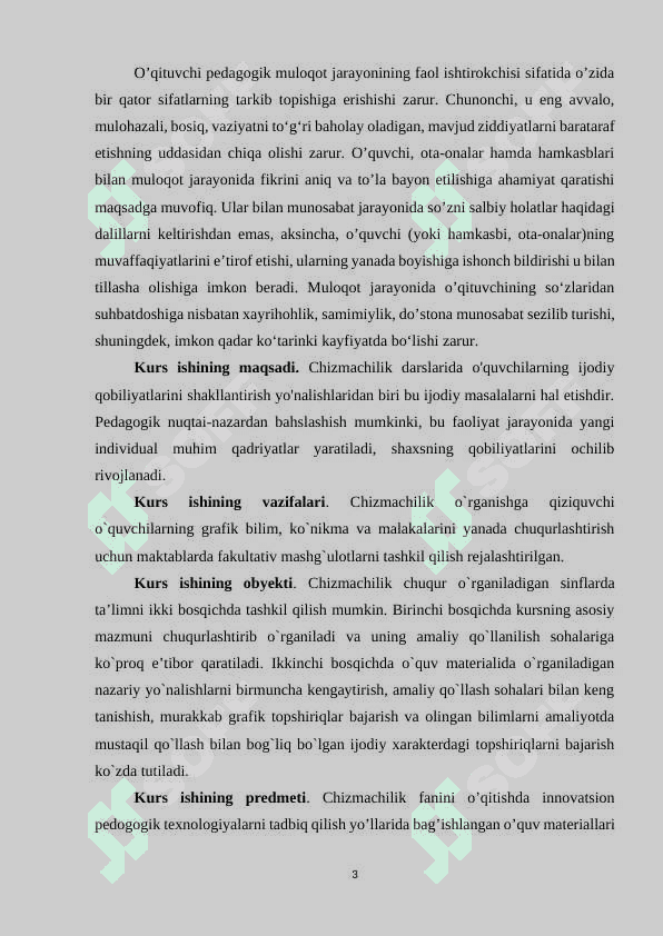 CHIZMACHILIK DARSLARIDA O'QUVCHILARNING IJODIY QOBILYATLARINING SHAKLLANTIRISH 3
