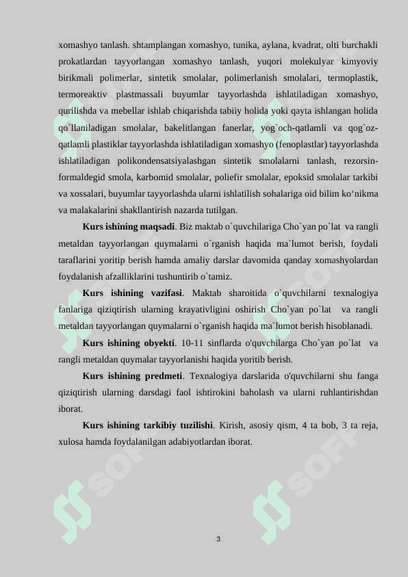 CHO`YAN PO`LAT  VA RANGLI METALDAN TAYYORLANGAN QUYMALARNI O`RGANISH 3