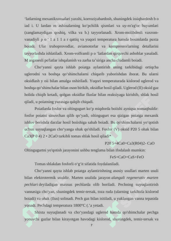 CHO`YAN PO`LAT  VA RANGLI METALDAN TAYYORLANGAN QUYMALARNI O`RGANISH 7
