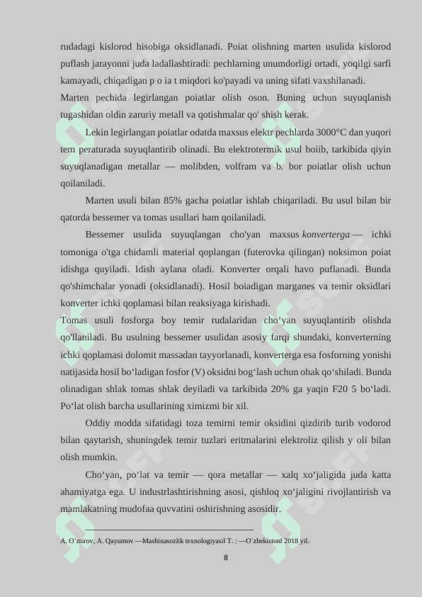 CHO`YAN PO`LAT  VA RANGLI METALDAN TAYYORLANGAN QUYMALARNI O`RGANISH 8