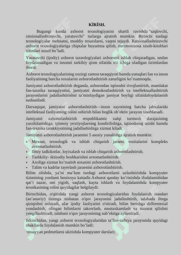 ELEKTRON KUTUBXONA AXBOROT TIZIMLARIDA SO`ROV MATNIGA MUVOFIQ AXBOROTLARNI IZLASH ALGORITMLARI 2