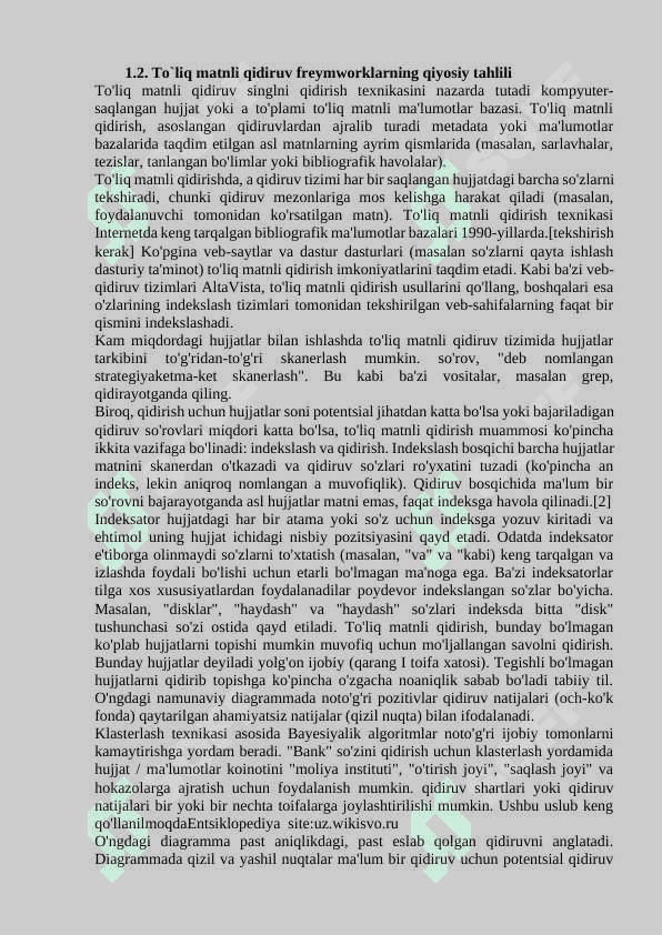 ELEKTRON KUTUBXONA AXBOROT TIZIMLARIDA SO`ROV MATNIGA MUVOFIQ AXBOROTLARNI IZLASH ALGORITMLARI 7
