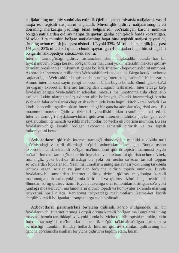 ELEKTRON KUTUBXONA AXBOROT TIZIMLARIDA SO`ROV MATNIGA MUVOFIQ AXBOROTLARNI IZLASH ALGORITMLARI 8