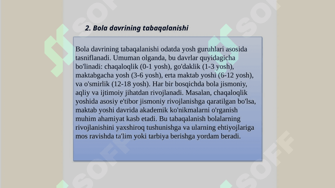 Yosh  davrlarining tabaqalanish   nazariyalari 6