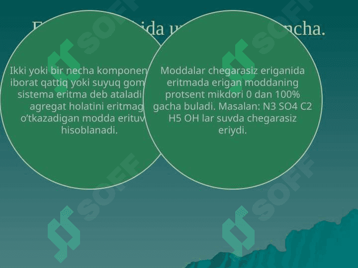 Eritmalarning xossalari. Eritmalarning kolligativ xossalarini misollarda tushuntiring. 3