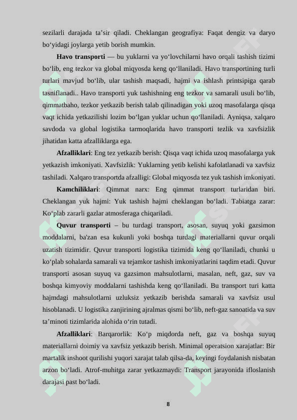 TRANSPORT  LOGISTIKASI: ENG SAMARALI TRANSPORT VOSITALARINI TANLASH USULLARI 8