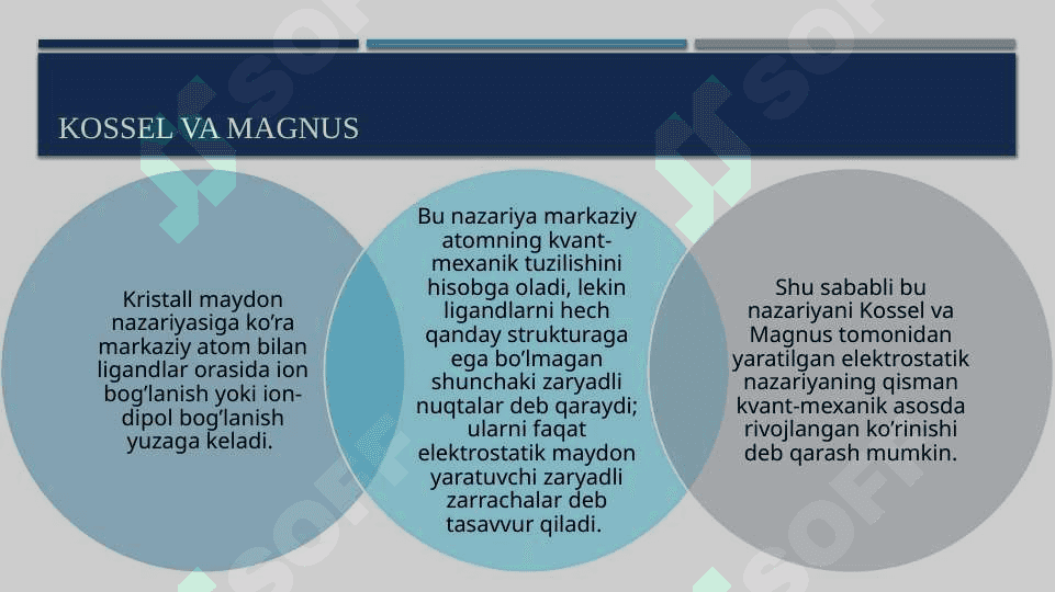 Kristall maydon nazariyasi. D-elektronli kompleksning kristall maydon ta’sirida barqarorlanish energiyasi 8