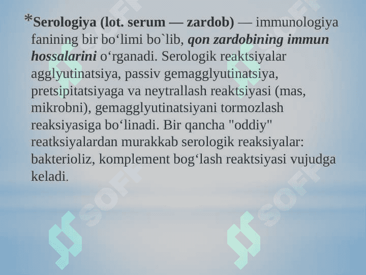Kirish.Immunologiya fanining predmeti, maqsamaqsadidi, vazifalari, o‘rganish usullari, biologiya fanlari  sistemasida tutgan o‘rni 3