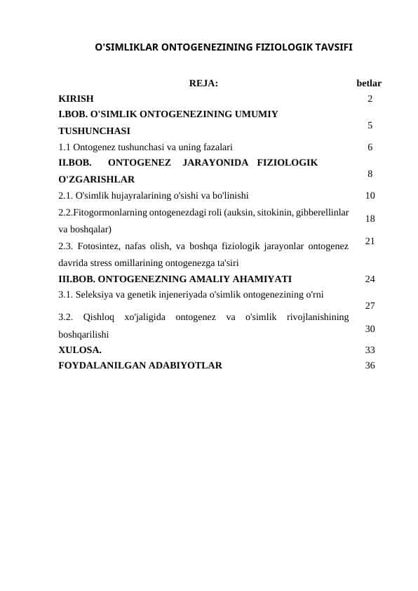 O'SIMLIKLAR ONTOGENEZINING FIZIOLOGIK TAVSIFI