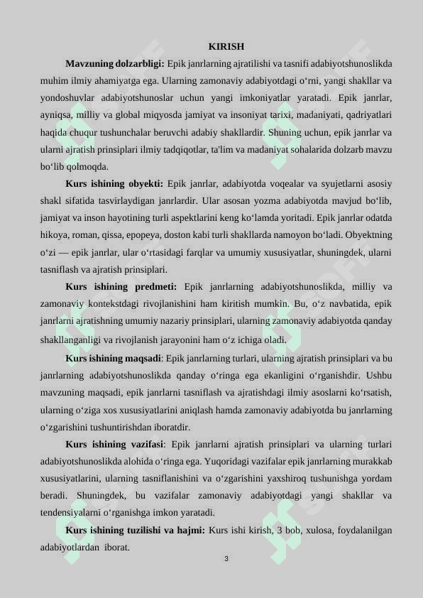 EPIK  TUR  JANRLARI, JANRLARGA  AJRATISH  PRINSIPLARI 3