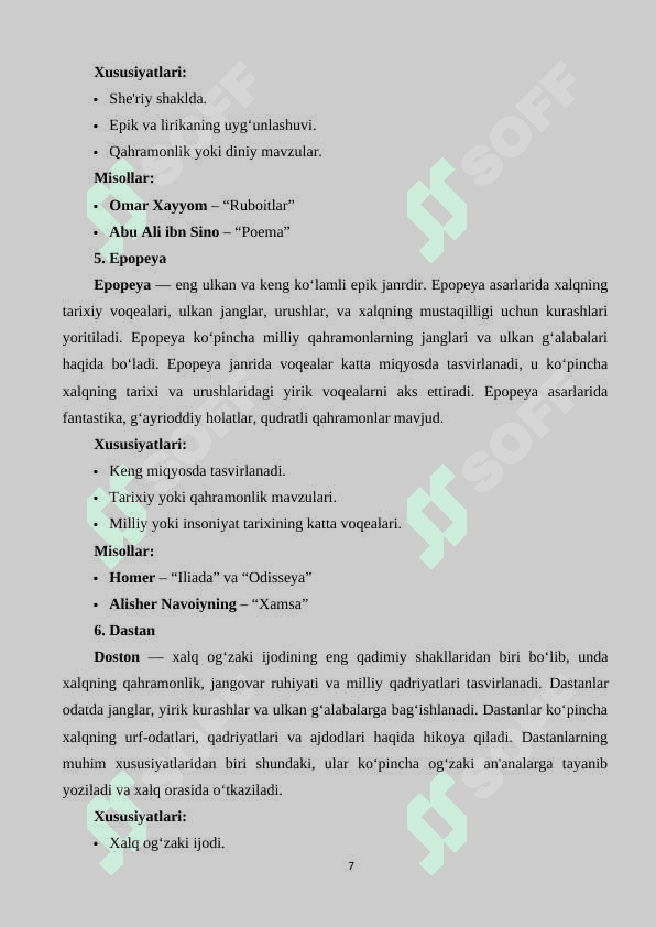 EPIK  TUR  JANRLARI, JANRLARGA  AJRATISH  PRINSIPLARI 7