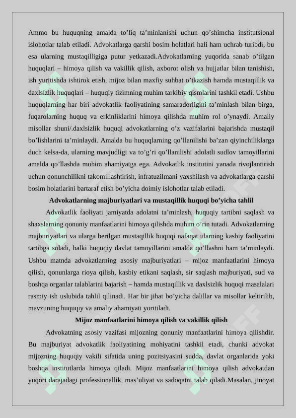 Advokatlarning huquqlari, majburiyatlari va javobgarligi 25 6