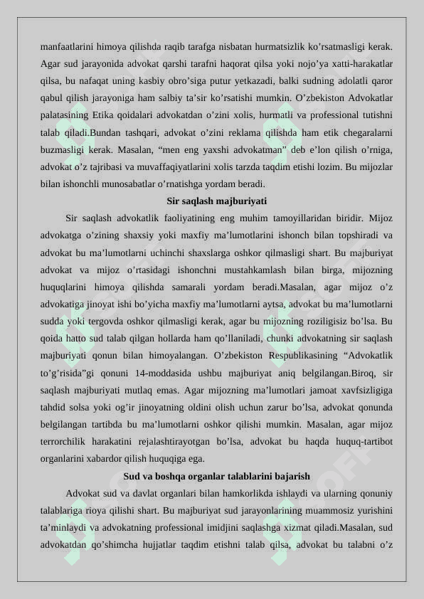 Advokatlarning huquqlari, majburiyatlari va javobgarligi 25 8
