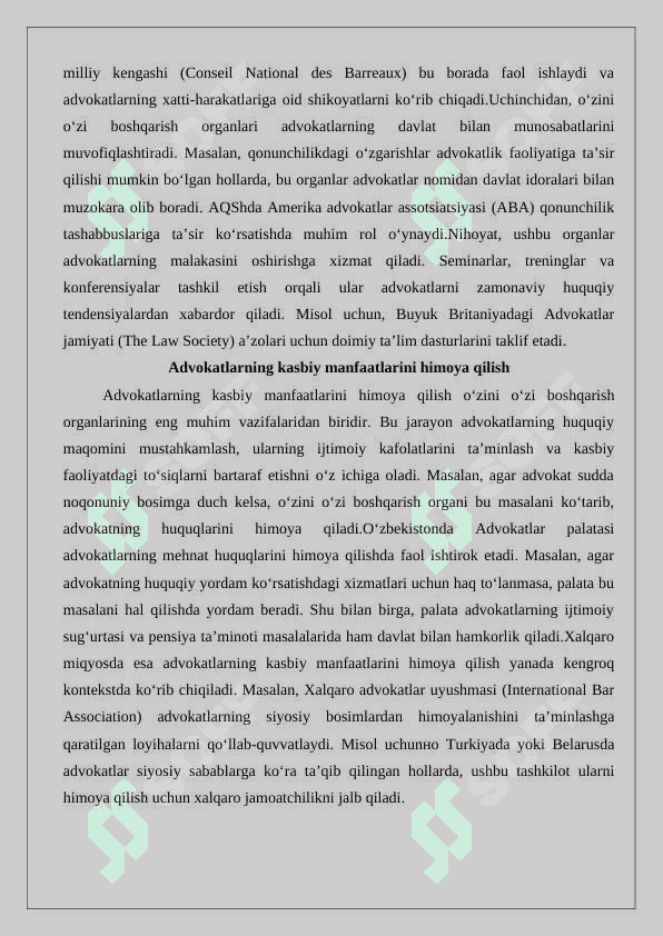 Advokatlarning o‘zini o‘zi boshqarish organining huquqiy maqomi 5