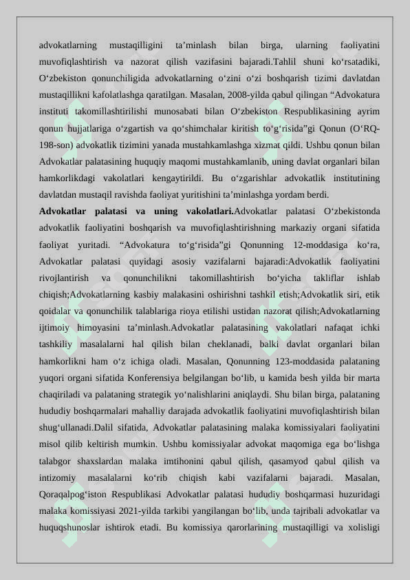Advokatlarning o‘zini o‘zi boshqarish organining huquqiy maqomi 7