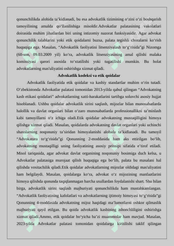 Advokatlarning o‘zini o‘zi boshqarish organining huquqiy maqomi 8