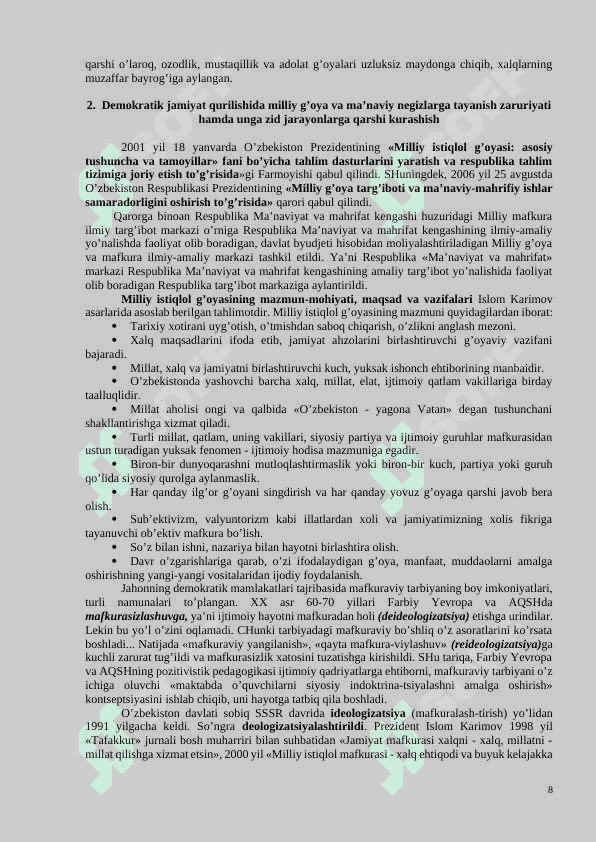 MILLIY-MA’NAVIY NEGIZLARGA TAYaNISH – DEMOKRATIK JAMIYaT QURISHNING ZARURIY SHARTI 8