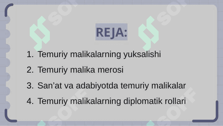 "Temuriy malikalar" o'zbekiston tarixi slayd 2