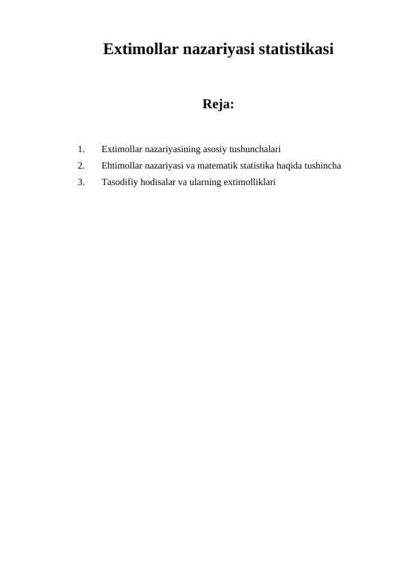 Extimollar nazariyasi statistikasi 1