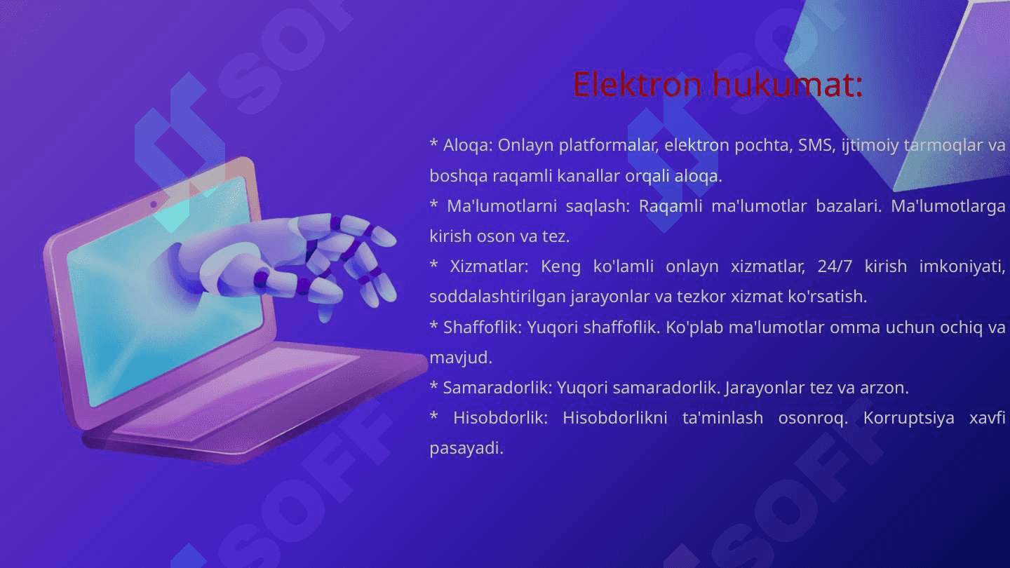 Elektron hukumat va uning afzalligi 4