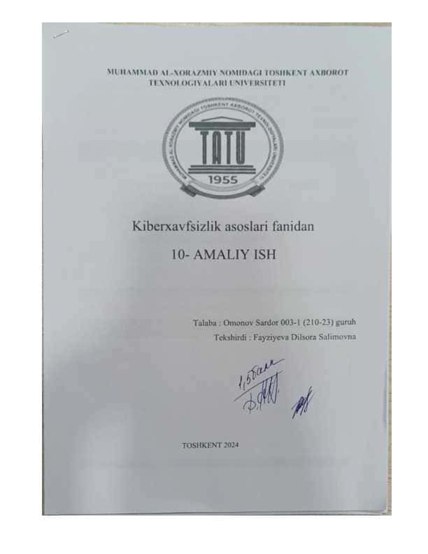 kiberxavfsizlik fanidan 10-ish