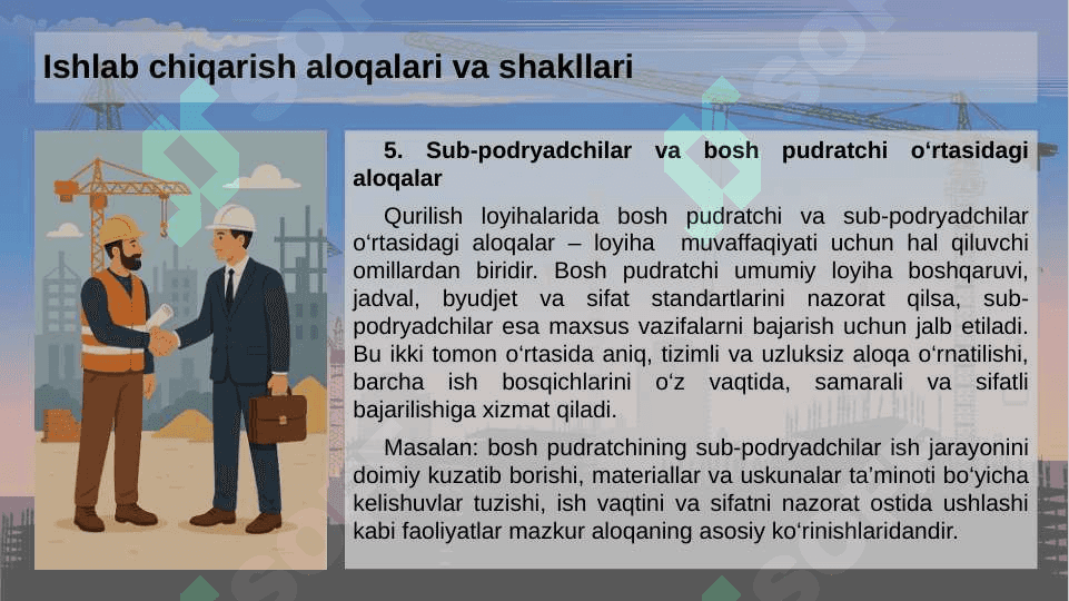 Qurilishda ishlab chiqarish aloqalari shakllari 8