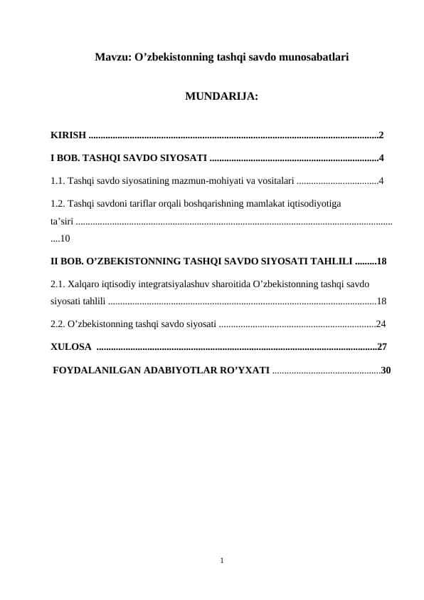O’zbekistonning tashqi savdo munosabatlari 1