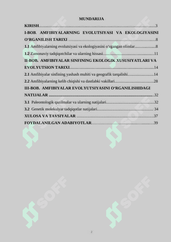 Amfibiyalar sinfining ekologiyasi va evolyutsiyasi.KURS ISHI 2