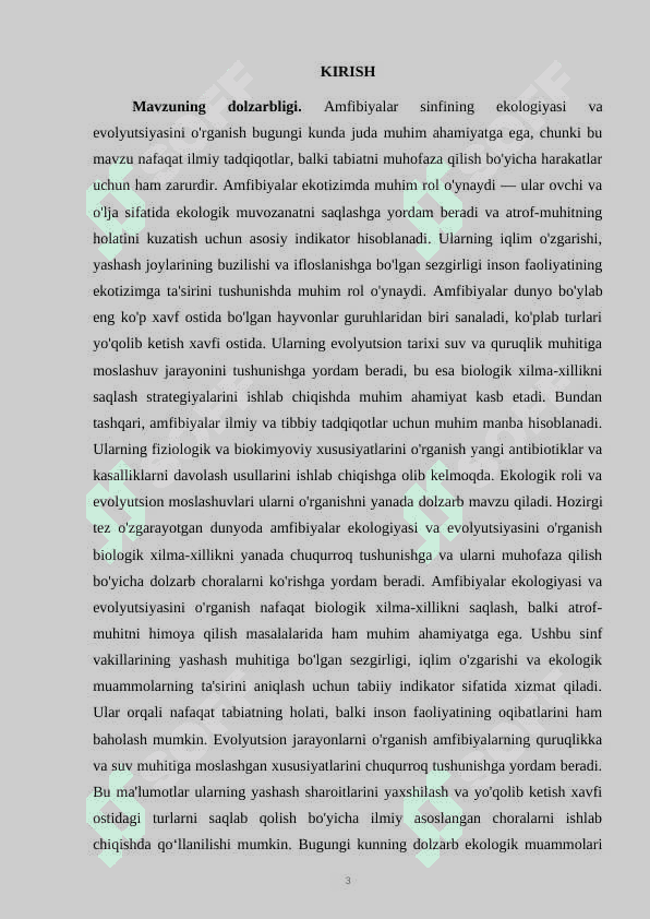 Amfibiyalar sinfining ekologiyasi va evolyutsiyasi.KURS ISHI 3