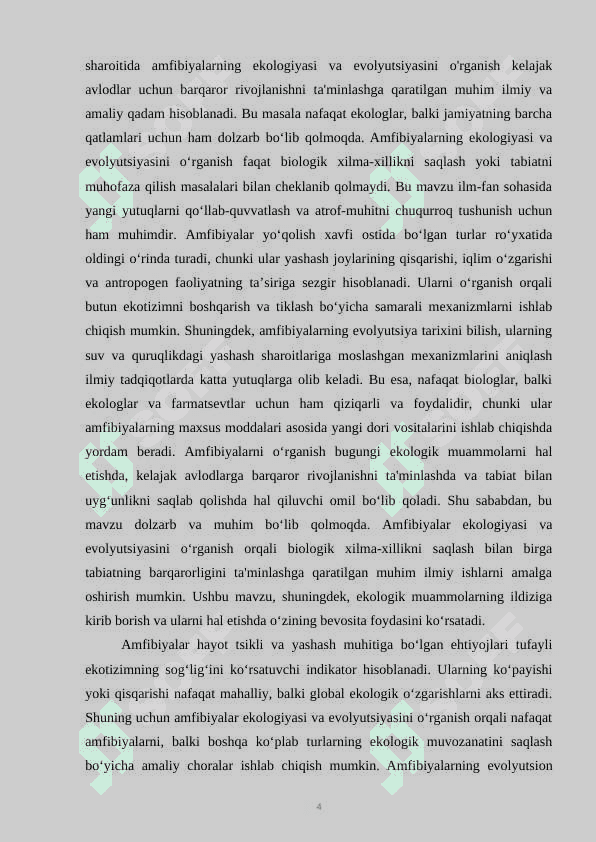 Amfibiyalar sinfining ekologiyasi va evolyutsiyasi.KURS ISHI 4
