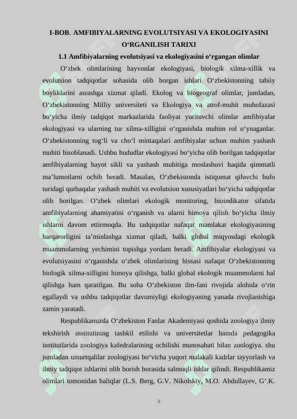 Amfibiyalar sinfining ekologiyasi va evolyutsiyasi.KURS ISHI 8