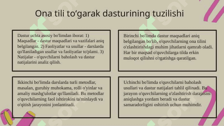 Ona tili fanidan toʻgarak dasturi va ishlanma na'munasini tayyorlash 4