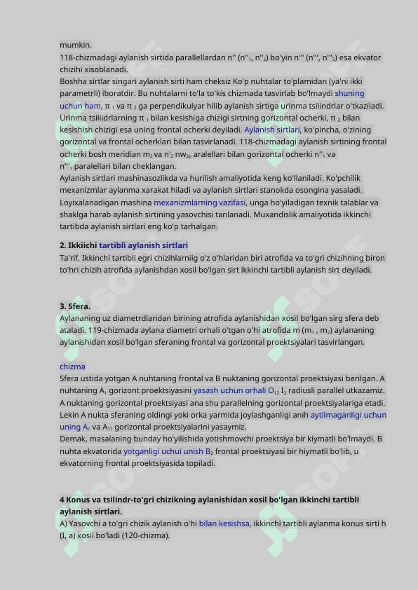 Konussimon sirtlar. Sfera. Aylanish sirtlar. Ikkinchi tartibli sirtlarga doir mashqlar 2