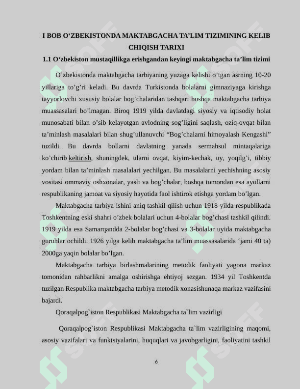 “O‘zbekiston mustaqillikga erishgandan keying davirdagi maktabgacha ta’limning rivojlanishi” 6