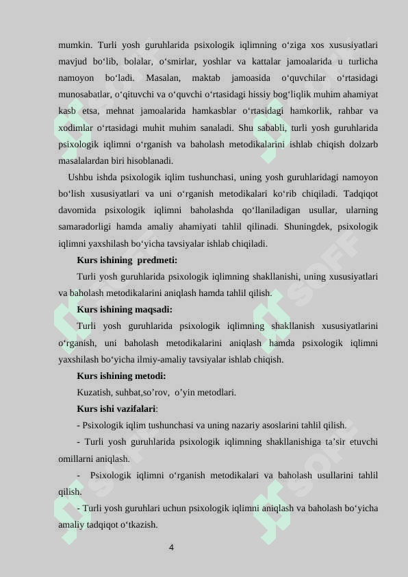 TURLI YOSH GURUHLARDA PSIXOLOGIK IQLIMNI O’RGANISH METODIKASI. 4