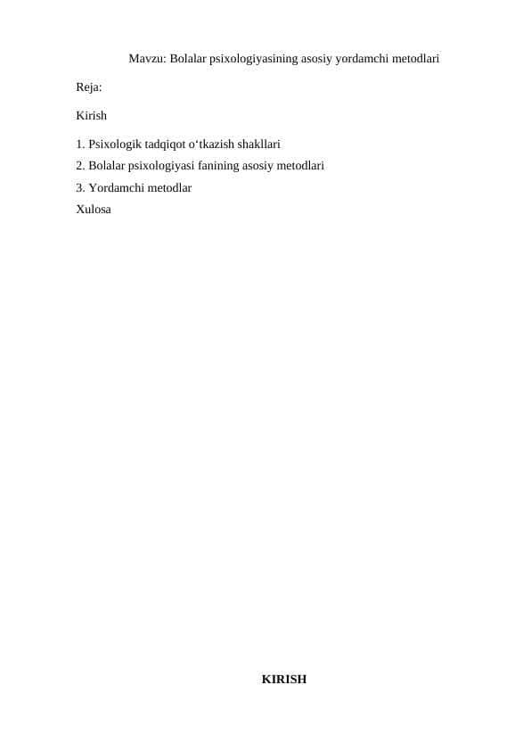 Bolalar psixologiyasining asosiy yordamchi metodlari 1