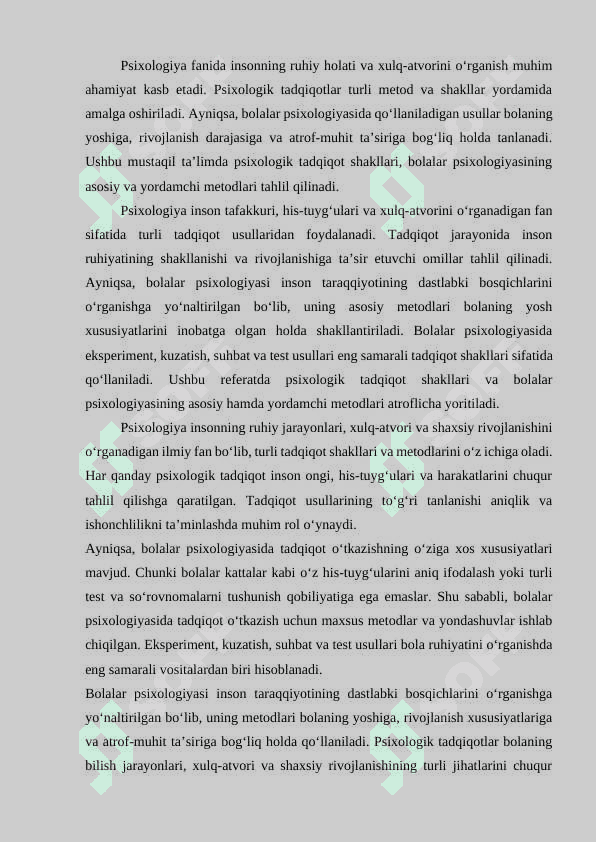 Bolalar psixologiyasining asosiy yordamchi metodlari 2