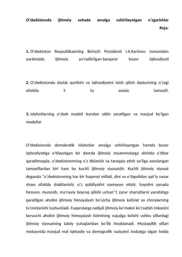 O‘zbekistonda ijtimoiy sohada amalga oshirilayotgan o‘zgarishlar 1