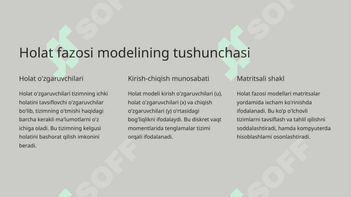 Chiziqli diskret tizimlar holat fazosi modellari 3