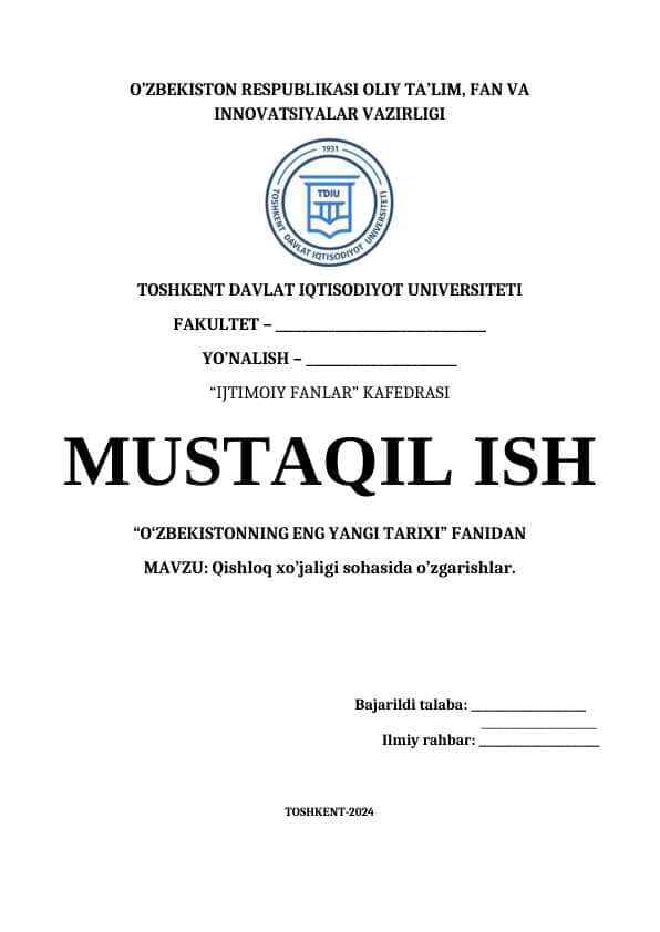 Qishloq xo’jaligi sohasida o’zgarishlar 1