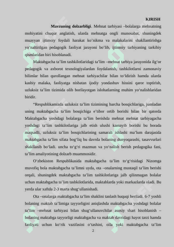 “ILK QADAM” DASTURI ASOSIDA FAOLIYAT MARKAZLARIDA MAKTABGACHA YOSHDAGI BOLALAR MEHNATINI TASHKIL QILISH. 2